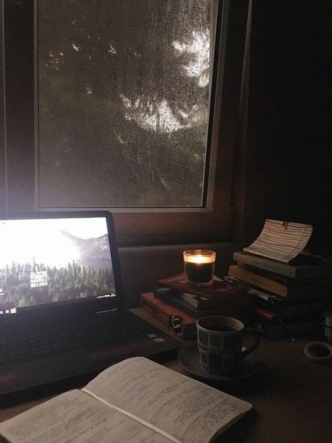 Dark Academia Aesthetic Wallpaper, Rainy Day Aesthetic, An Open Book, Rainy Night, Playlist Covers, Dark Academia Aesthetic, Academia Aesthetic, A Cup Of Coffee, Study Inspiration