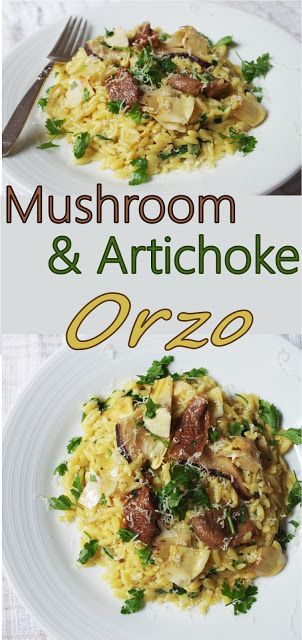 Mushroom & Artichoke Orzo |Euphoric Vegan Artichoke And Mushroom Recipes, Artichoke Orzo, Mushroom Artichoke, Risotto Vegan, Rice Meals, Orzo Recipes, Vegan Salads, Artichoke Recipes, Wheat Pasta