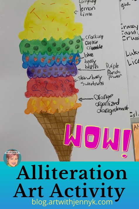 Sneak in a little learning about alliterations this summer with this fun ice cream cone activity! Combining art and poetry makes learning fun for kids. Ice Cream Classroom Activities, Language Arts Art Projects, Ice Cream Writing Activities, Literacy Activities Elementary, Poetry Month Activities, Fun Language Arts Activities, Fun Poetry Activities, Alliteration Activities, Elementary School Craft