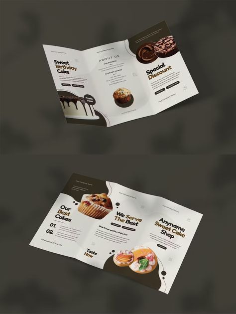 Photoshop Brochure Design, Cake Brochure Design, Cake Menu Design Ideas, Bakery Brochure, Cake Brochure, Photoshop Poster Tutorial, Trifold Board, Food Brochure, Poster Tutorial