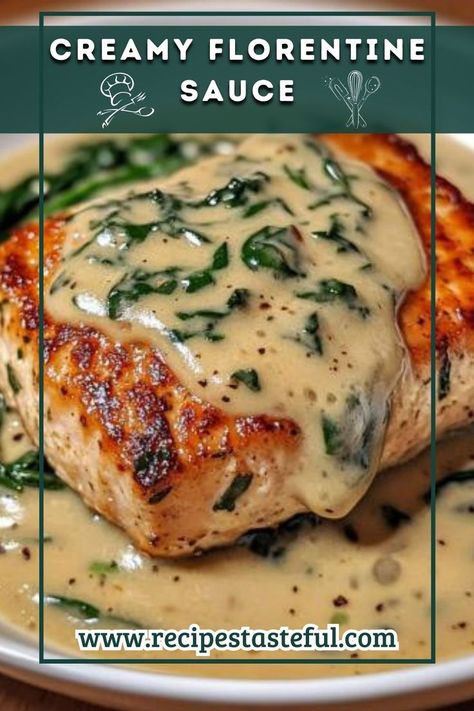 A rich and velvety sauce combining Parmesan cheese and fresh spinach, perfect for pasta, chicken, or as a dip. Spinach Florentine Sauce, Florentine Sauce Recipe, Francaise Sauce Recipe, Florentine Sauce, Creamy Spinach Sauce, White Wine Butter Sauce, Cream Sauce For Chicken, Wine Butter, Garlic Spinach