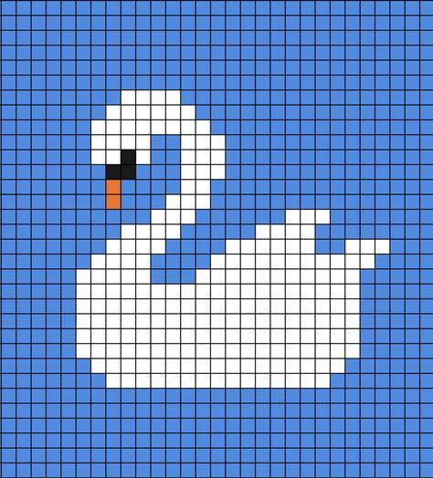 A pixel art template of a white Swan. Swan Pixel Art, Swan Alpha Pattern, Bird Pixel Art, Simple Alpha Patterns, Pixel Art Animals, Punto Fair Isle, Graph Crochet, Colorwork Knitting, Pixel Crochet