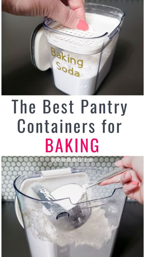 The Best Baking Storage Containers - Looking for the best container for flour, sugar, and other baking ingredients to organize your pantry. These air-tight containers are designed to make your life easier and to up your pantry organization. Pantry Update, Polished Habitat, Baking Supplies Storage, Baking Supplies Organization, Baking Organization, Baking Storage, Flour Storage, Flour Container, Pantry Containers