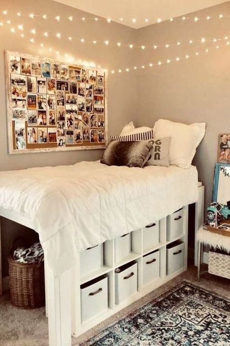 Ikea Bedroom Ideas For Teens, Really Small Room Ideas, Extremely Small Bedroom Ideas, Loft Bed Ideas For Small Rooms, Loft Bed Plans, Box Bedroom, High Beds, Ikea Bedroom