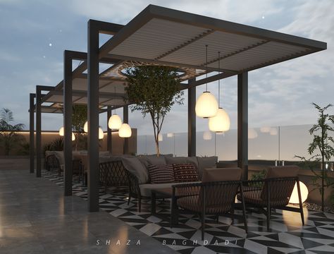 Rooftop Restaurant Design Terraces, Rooftop Bar Design, Roof Top Cafe, Marriage Hall, Rooftop Restaurant Design, Roof Terrace Design, Rooftop Dining, Night Cafe, Outdoor Restaurant Design