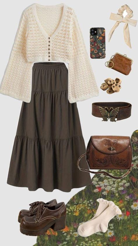 #ootd #coffeeaesthetic #oufitinspo #wishlist Folklore Fashion, Artsy Clothing, Cottagecore Outfit, Feminine Clothes, Outfit Retro, 2024 Aesthetic, Smart Dressing, Modesty Outfits, Warm Tights