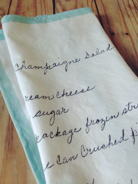 DIY Vintage Recipe Tea Towels Champagne Salad, Recipe Towel, Sugar Packaging, Tea Towels Diy, Recipe Tea Towel, Diy Towels, Creative Christmas Gifts, Tea Towel Gift, Vintage Christmas Gifts