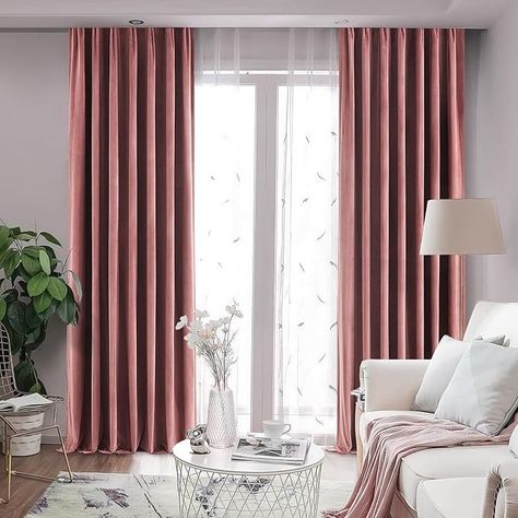 Amazon.com: Topfinel Dusty Rose Velvet Blackout Curtains 84 Inches Long, 100% Blackout Dusty Pink Pinch Pleated with Hooks Rings Insulated Valentines Back Tab Curtains for Living Room Bedroom, Preppy Drapes : Home & Kitchen Dusty Pink Curtains, Back Tab Curtains, Bedroom Preppy, Tab Curtains, Pink Curtains, Rose Velvet, Insulated Curtains, Curtains For Living Room, Curtains Living Room