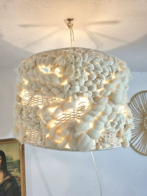 Crafted with intricate macrame detailing, this large chandelier-inspired lampshade adds a touch of elegance and vintage charm to your home decor. Lamp Shade Macrame, Macrame Lampshade, Crochet Vase, Intricate Macrame, Lamp Nightstand, Hanging Lampshade, Macrame Lamp Shade, Towel Hangers For Bathroom, Macrame Lamp