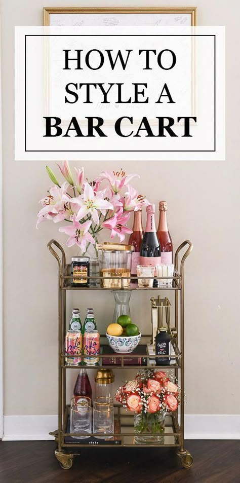 Style A Bar Cart, Aesthetic Cocktails, Bar Cart Inspo, Apartment Bar, Diy Bar Cart, Gold Bar Cart, Home Coffee Stations, Bar Cart Styling, Tea Cart