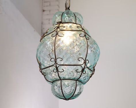 Blown Original Murano Glass Venetian Lantern Aquamarine Blu Color, Made in Italy Vintage Style Chandelier - Etsy Ireland Aquamarine Color, Aquamarine Colour, Murano Chandelier, Italy Vintage, Lantern Lamp, Glass Pendant Lamp, Glass Lantern, Glass Pendant Light, Live Light