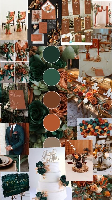 Wedding Theme Color Schemes, Fall Wedding Color Schemes, Wedding Color Pallet, Fall Wedding Color Palette, Burnt Orange Weddings, Dream Wedding Decorations, Wedding Themes Fall, Wedding Theme Colors, Dream Wedding Ideas Dresses