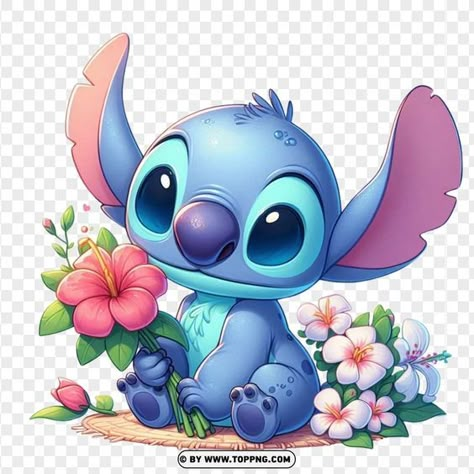 Stitch With Flowers, Stitch Bebe, Stitch Clipart, Stitch Image, Disney Stitch Tattoo, Stitch Png, 13 Sticker, Stitch Tattoo, Photo Stitch