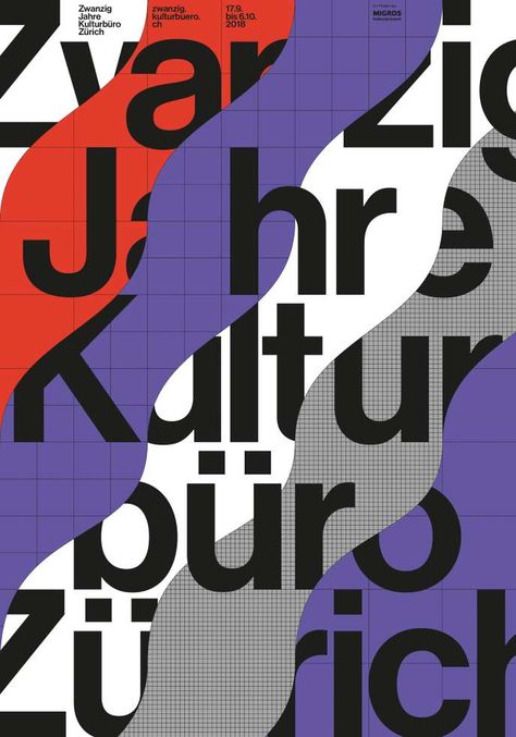 Affiche du designer graphique suisse Felix Pfäffli pour les 20 ans du centre culturel Kulturbüro à Zurich, 2018. Studio Feixen Studio Feixen, What Is Fashion Designing, Typo Poster, 22 September, 타이포그래피 포스터 디자인, Ppt Design, Typography Poster Design, Typographic Poster, Type Posters