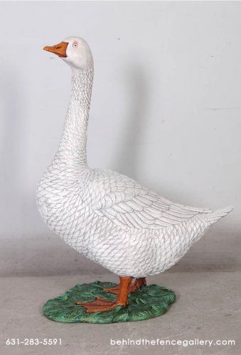 Goose Statue White White Goose Statue Goose Sculpture, Alice In Wonderland Cartoon, Black Tip Shark, Porch Goose, Goose Statue, Whimsical Home Decor, Life Size Statues, Fiberglass Resin, Stone Fountains