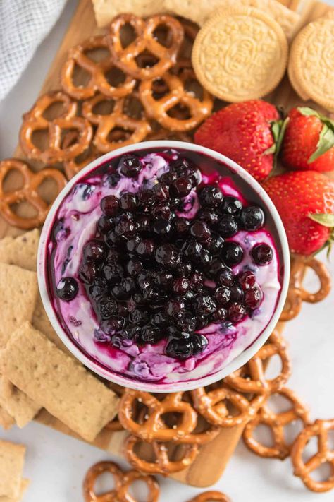 5 Minute Blueberry Cheesecake Dip Blueberry Dip Cream Cheese, Blueberry Cream Cheese Dip, Blueberry Dip, Blueberry Cheesecake Dip, Peanut Butter Yogurt Dip, Pumpkin Cream Cheese Dip, Nobake Dessert, Dessert Dip Recipes, No Bake Blueberry Cheesecake