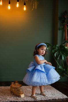 Baby Blue Flower Girl Dress, First Birthday Dress For Baby Girl, Baby Princess Costume, Cinderella Dress For Girls, Blue Baby Dress, Fairy Princess Costume, Toddler Birthday Dress, Sparkling Dress, First Birthday Dress