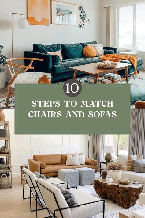 Are you ready to transform your living space? Matching accent chairs with your sofa doesn’t have to be complicated! Follow these 10 easy steps that'll take your home decor from drab to fab. Whether you prefer a chic minimalist look or a bold statement, our tips will help you marry your furniture styles harmoniously. Say goodbye to mismatched and hello to stunningly coordinated rooms that showcase your furniture in the best light. Let’s create the perfect style combo that makes every guest feel right at home! Mix N Match Living Room Furniture, Mis Matched Sofas, Mismatched Sofas Living Rooms Cozy, Mismatched Sofa And Chairs, Mismatched Living Room Furniture Ideas, Mix And Match Couches Living Rooms, Sofa And Accent Chairs Layout, Mix Match Living Room Furniture, Mismatched Furniture Living Room