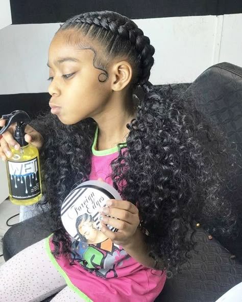 French Braids With Black Curls Two French Braids, New Natural Hairstyles, Black Curls, French Braids, Easy Hairstyles For Medium Hair, French Braid Hairstyles, Girls Hairstyles Braids, Black Kids Hairstyles, Girls Braids