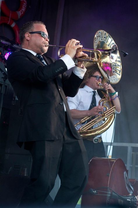 MAY 19, 2015 Mark Braud and Ben Jaffe of Preservation Hall Jazz Band perform at Hangout Music Festival on May 16, 2015 in Gulf Shores, AL. (Photo by Erika Goldring) Hangout Fest, Preservation Hall Jazz Band, Hangout Music Festival, Preservation Hall, Jazz Band, Gulf Shores, Music Festival, Captain Hat, Festival