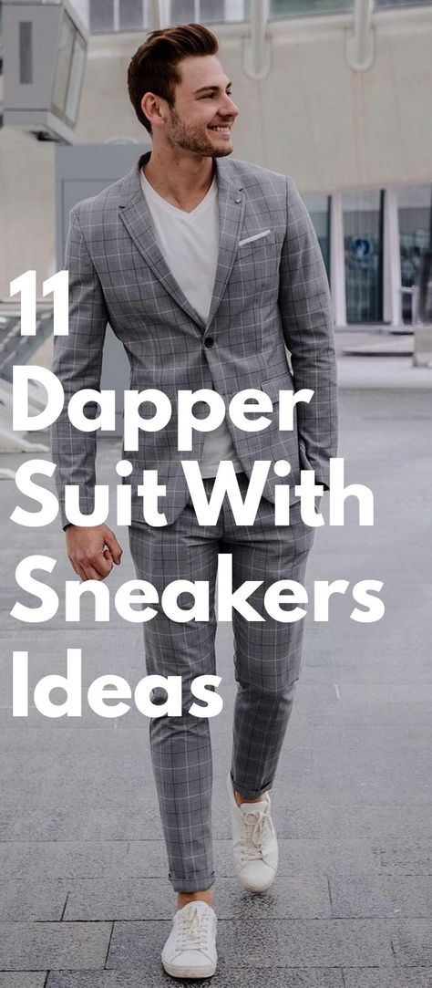 11 Suit With Sneakers Ideas That Can Never Go Wrong Suit With Sneakers, Tucked In Shirt, Best Suits For Men, Checkered Suit, Suits And Sneakers, Sneaker Ideas, Sneakers Outfit Men, Dapper Suits, Suit Combinations