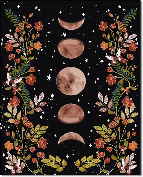 Amazon.com: Zemalous Paint by Numbers Kit for Adults Easy Crafts for Women Beginner DIY Moon Phase Surrounded by Vines and Flowers Black Canvas Painting for Kids Girls 16x20 inch Paint Set Hobbies for Adults Diy Moon Phase, Canvas Painting For Kids, Crafts For Women, Black Canvas Painting, Moon Paintings, Diy Moon, Vines And Flowers, Hobbies For Adults, Black Canvas Paintings