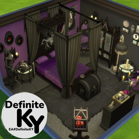 Sims 4 Vampire Room Ideas, Goth Room Sims 4, Bloxburg Vampire House, Goth Sims House, Goth House Bloxburg, Sims 4 Vampire House Interior, Sims 4 Vampire Room, Sims 4 Goth Bedroom, Vampire Bedroom Ideas