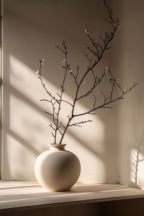 Discover how Japandi style vases complement your minimalist decor with elegance. 🌸✨ Vases Display Ideas, Japandi Vase, Branches Vase, Branch Vase, Wabi Sabi Vase, Wabi Sabi Home Decor, Home Decor Minimal, Vase With Branches, Rectangular Vase