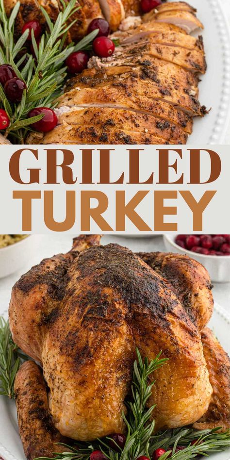 Take your Thanksgiving turkey to the next level and make easy Grilled Turkey. Simple seasoning makes this turkey so flavorful. It is full of smoky flavor and it is the juiciest turkey you will ever eat. Save oven space this holiday season and grill your turkey. #eatingonadime #grilledturkey #easyrecipes Cooking A Turkey On The Grill, Grill Turkey Thanksgiving, How To Grill A Turkey, Grill A Turkey, Grill Turkey, Juiciest Turkey, Turkey Seasoning, Easy Turkey Recipes, Bbq Turkey