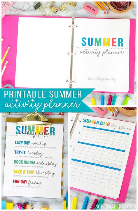 Printable summer activity planning binder - perfect for summer planning, setting goals, and more! #summerplanner Summer Binder For Kids, Summer Calendar Printable, Activity Planner, Summer Planning, Summer Plan, Event Planning Printables, Best Summer Ever, Summer Calendar, Summer Journal