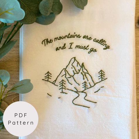 Mountain Scene Embroidery, Mountain Hand Embroidery, Hiking Embroidery, Mountain Embroidery Pattern, Ski Embroidery, Mountains Embroidery, Nature Embroidery Designs, Embroidery Beginners, Mountain Embroidery