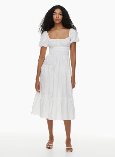 ALLEGORIA POPLIN DRESS - Cotton poplin smocked midi dress Aritzia Dress, Puff Sleeve Midi Dress, Satin Midi Skirt, Poplin Dress, Vacation Dresses, Sleeve Midi Dress, Dress C, Sweater And Shorts, Midi Dresses