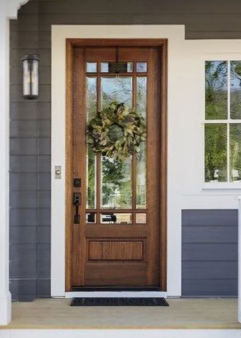 Wooden Exterior Doors, Stained Front Door, Rustic Entry Doors, Country Front Door, Craftsman Door, Beautiful Front Doors, Exterior Doors With Glass, French Doors Exterior, Farmhouse Front Door