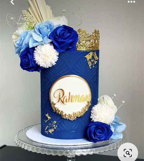 Tall Cakes Design, Blue Color Cake, Tall Cake Designs, Blue Cake Decoration, Blue Cake Design, Blue Floral Cake, Blue And Gold Cake, Birthday Cake For Women Simple, Blue Birthday Cake