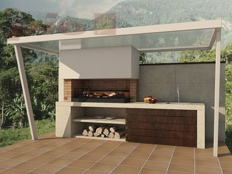 Barbacoas de diseño Barbacoa Jardin, Outdoor Bbq Area, Barbecue Design, Outdoor Barbeque, Modern Outdoor Kitchen, Outdoor Kitchen Bars, Kitchen Design Diy, Patio Kitchen, Outdoor Kitchen Design Layout