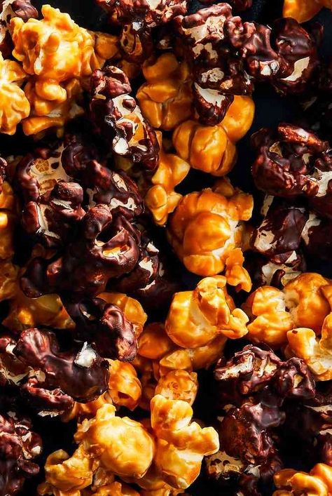 This Black and Tan Chocolate Popcorn recipe by Andrea Nguyen is a two-toned sweet snack with caramelized white chocolate and bittersweet dark. #snackideas#snackrecipes#snacks #popcorn #popcornrecipes #appetizers#appetizerrecipes#appetizerideas#apps#entertaining Andrea Nguyen, Chocolate Popcorn Recipe, Popcorn Recipes Chocolate, Caramelized White Chocolate, Popcorn Recipe, Popcorn Kernels, Chocolate Popcorn, Pop Popcorn, Popcorn Recipes