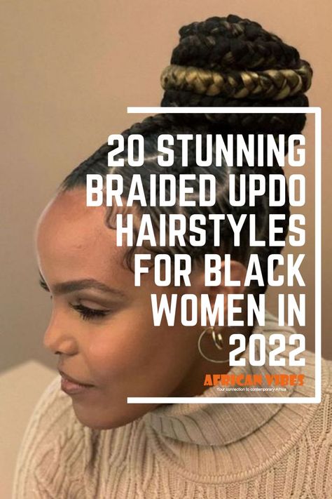 While there are over 100 braided updo hairstyles, make sure that you only choose the ones that will match your face shape. Also, you need to consider the size of your hair. For example, braided bun hairstyles for black hair is most suitable for medium to full hair. Without further chitchats, let’s have a look at our list. Style Braids For Wedding, Up Braids Hairstyles, Braids Up Do For Black Women Up Dos, Braided Hair Updos, Braided Bun Styles For Black Women, Braided Cornrow Hairstyles Black Women Bun Updo, Braided Styles For Older Black Women, Braided French Twist, Up Do Braids