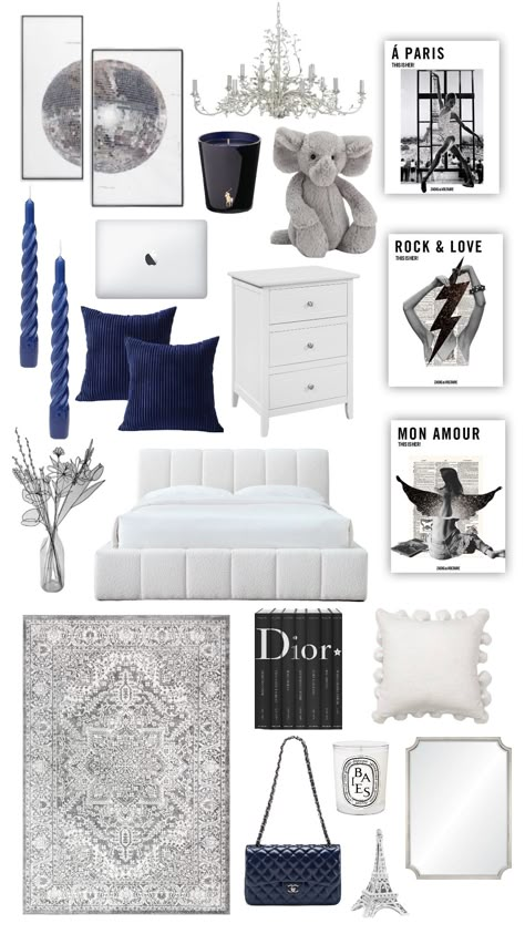 Navy Room Decor, Blue Room Decor, Room Wishlist, Hiasan Bilik Tidur, Bedroom Mood Board, White Room Decor, Blue Bedroom Decor, Luxury Room Bedroom, Room Redesign