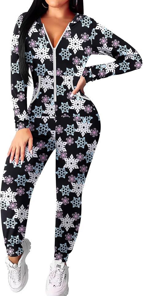 Women onesies zipper up union jumpsuit, made of 95% polyester and 5% elastane, soft, lightweight, breathable and stretchy. #paidlink Christmas Onesie Womens, Onesie Women, Bodycon Romper, Jumpsuit Long Sleeve, Halloween Onesie, Jumpsuit Long, Christmas Onesie, Pajama Romper, Womens Christmas