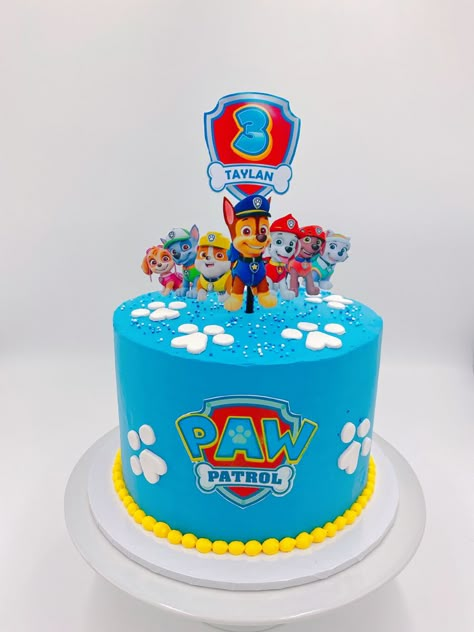 Paw Patrol Round Cake, Blue Paw Patrol Cake, Paw Patrol Party Cake Ideas, Small Paw Patrol Cake, Paw Patrol Cake Simple, Boys Birthday Cakes Simple, Paw Patrol Buttercream Cake, Diy Paw Patrol Cake, Paw Patrol Cake Design