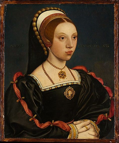 Portrait of a Young Woman Style of Hans Holbein the Younger (English, about 1540–50) Medium: Oil on wood Dimensions: 11 1/8 x 9 1/8 in. (28.3 x 23.2 cm) Classification: Paintings Credit Line: The Jules Bache Collection, 1949 Accession Number: 49.7.30 This artwork is not on display Sofonisba Anguissola, Catherine Howard, Katherine Howard, Hans Holbein The Younger, Wives Of Henry Viii, Giovanni Boldini, Anne Of Cleves, Hans Holbein, Tudor Dynasty