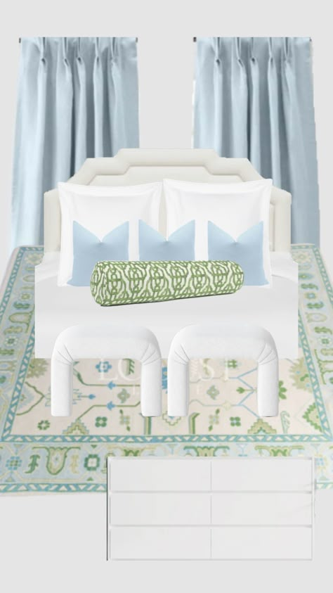 Green And Blue Bedroom Decor, Green And White Apartment, Blue And Green Apartment Decor, Green And Blue Home Decor, Southern Style Bedrooms, Grand Millennial Bedroom Blue And Green, Blue And Green Room, Green Apartment Decor, Bedroom With Office Space