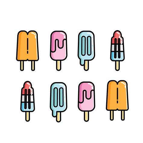 Popsicle Icons on Behance Popsicle Drawing Cute, Popsicle Tattoo Ideas, Melting Popsicle Drawing, Popsicle Drawing Easy, Popsicle Branding, Popsicle Bullet Journal, Popsicle Doodle, Popsicle Tattoo, Popsicle Drawing