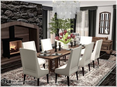 The Sims Resource - D-1 - Dinning Room Sims 4 Furniture Cc Dining Room, Sims 4 Dinner Table Cc, Sims Dining Room Ideas, Sims 4 Cc Dining Room Set, Sims 4 Dining Room Cc, Sims 4 Dining Room, Living Room Sims 4, Big Dining Table, Dining Room Layout