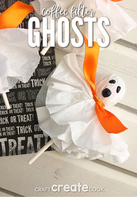 Ghost Suckers, How To Make Ghosts, Coffee Filter Flowers Diy, Halloween Arts, School Halloween Party, Ghost Crafts, Coffee Filter Crafts, Hallowen Ideas, Kindergarten Art Projects