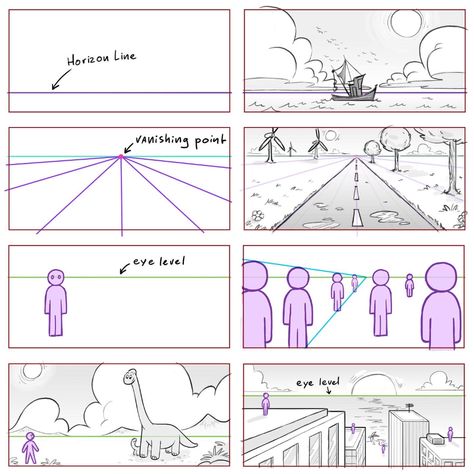 Horizon Line Perspective, Horizon Line Drawing, Perspective Animation, Animation Perspective, Storyboard Tips, How To Draw Perspective, Perspective Study, Draw Perspective, Mitch Leeuwe