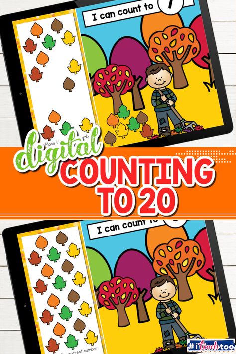 Kindergarten students will practice number recognition 0-20 and counting in this fun digital counting activity. The digital activity for Google Slides and Seesaw is the perfect addition to kindergarten fall math activities. Fall Math Kindergarten, Counting Activities Kindergarten, Fall Kindergarten Activities, Fall Math Activities, Transition Activities, Counting To 20, Counting Activity, Math Centers Kindergarten, Fall Math