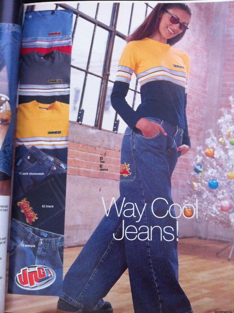 90s ad for JNCO jeans. Remember this ad. too!  Came out around Christmas time and I cut this ad. out and added it to a Christmas list! Millennial Nostalgia, 1990s Rave, Phat Pants, 90s Culture, Magazine Scans, Western Outfits Men, 90s Memories, Edm Rave, Jnco Jeans