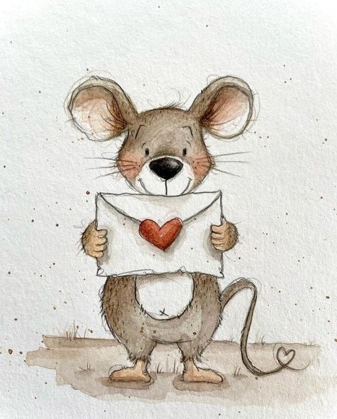 Drawing Ideas Easy Christmas, Ipad Drawing Ideas Easy, Ipad Drawing Ideas, Mouse And Cat Drawing, Watercolor Mice, Cute Mice Illustration, Rat Watercolour Painting, Mouse Watercolor Illustration, Mouse Watercolor