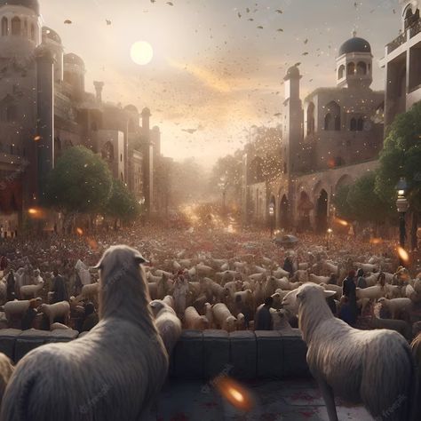 Premium Photo | Eid al adha atmosphere with pictures of goats and mosques Eid Al Adha Aesthetic, Pictures Of Goats, Eid Al-adha Design, Highlight Ig, Eid Adha, Arabic Letters, Idul Adha, Eid Al-adha, Eid Ul Adha